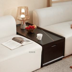 Scandinavian Sofa Solid Wood Gap Table Living Room Accessible Luxury Side Cabinet Middle Coffee Table Locker Rectangular Stone Plate Armrest Cabinet