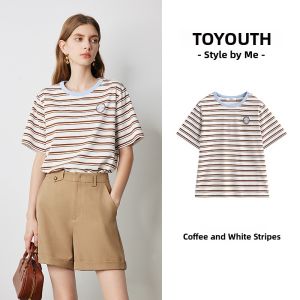 Toyouth | Youthful College Style Short Sleeve Striped T-shirt