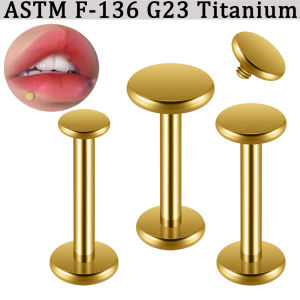 1/5PCS G23 Solid Titanium 18k Golden Round Flat Back Labret Internal Threaded Cartilage Helix Lobe Earring Piercing Jewelry