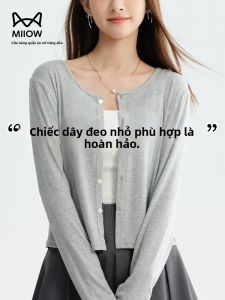 Miiow | Slim Fit Summer New Style Womens Open Cardigan Thin Shoulder Strap Outerwear Sun Protection Long Sleeve Round Neck Single Button