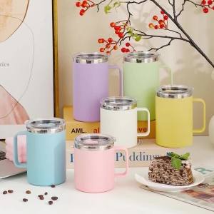 Cốc Cà Phê Bằng Thép Không Gỉ 650ml Có Nắp Bình Nước Cách Nhiệt Hai Lớp Cốc Trà Chống Bỏng Có Tay Cầm Thân Thiện Với Môi Trường