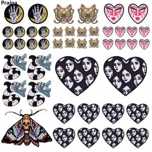 10PCS Punk/Skull Patch Animal Cat Embroidery Patch Jean DIY Cartoon Iron On Patches For Clothing Ironing Sew Stickers Wholesale