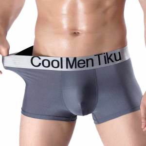 Tiku Men Underwear Ice Silk Boxers Seamless Ultra-Thin Low Waist Breathable High Elastic Boxers Pure Color Black