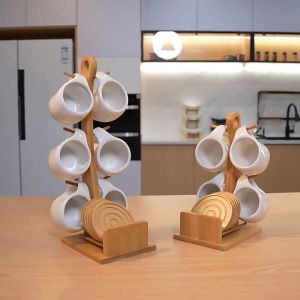 ชุดแก้วเซรามิค สไตล์มินิมอล พร้อมที่รองแก้ว, และแท่นวางแก้ว 4 ใบ และ 6 ใบ แก้ว