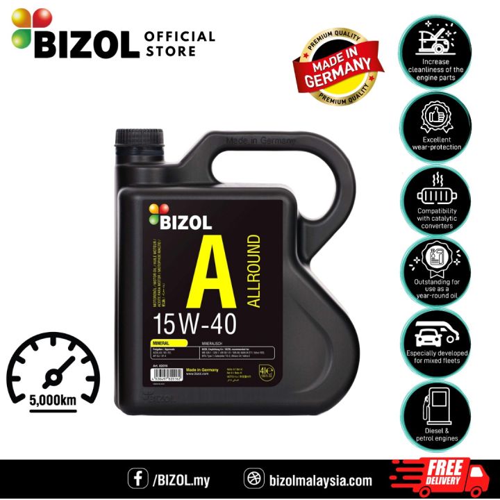 BIZOL Allround 15W-40 Germany Mineral Engine Oil Minyak Hitam 4L | Lazada