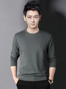 ROMON | Lormen Mens Round Neck Sweatshirt Spring Autumn New Fashion Pure Cotton Casual Long Sleeve T-shirt Mens Base Shirt Top