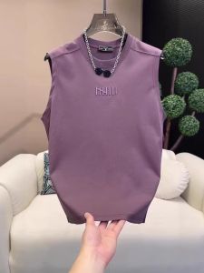 Summer New Style Mens Casual Fashion round Neck Embroidered Sleeveless Vest Breathable Comfortable Cotton Polyester Blend