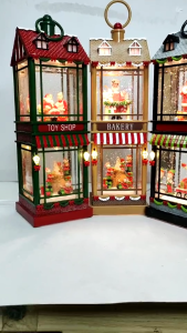 ONELINE # 036 Santa and Elves Lighted Water Two Story House Music & lights Decor