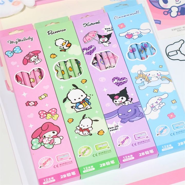 Sanrio Pencil 12Pcs/Box Melody Kuromi Cinnamoroll 2B Black Write Draw ...