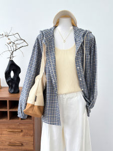 Ladies Plaid Sun Protection Shirt Coat Long Sleeve Hooded Womens Fashion Spring Summer Unique Beautiful Top Korean Style Loose Fit