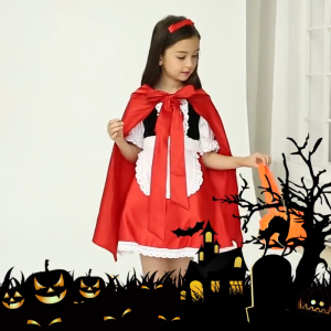 110-150cm Little Red Riding Hood ชุดฮาโลวีน ชุด ฮาโลวีน เด็ก ผู้หญิง เครื่องแต่งกายสำหรับการแสดงบนเวที คลาสสิค ปาร์ตี้ฮาโลวีน