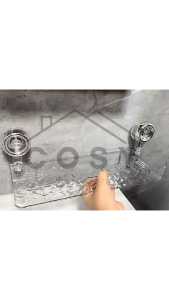 COSY Rak Kamar Mandi Persegi Panjang Serbaguna Cantik│Rak Kamar Mandi Plastik Transparan Estetik│Rak Sabun Shampoo Parfum Transparan Model Tempel Dinding Kuat Kokoh│Rak Kamar Mandi Simple Elegan Aesthetic