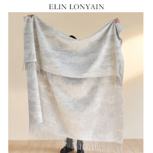 ELIN LONYAIN | Luxury Lamb Wool Fringe Throw Gray White