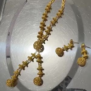 ลูกปัดกลมพู่ 24k แฟชั่นสร้อยคอต่างหูสร้อยคอชุดดูไบสุภาพสตรีเครื่องประดับแมทช์ง่าย