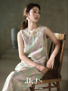 JK&JS | Silk-like Brocade Cut-out Floral New Chinese Style Sleeveless Maxi Dress