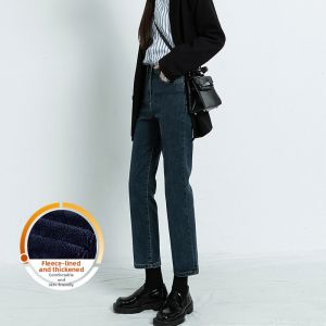 Trendy New Spring High-Quality Unique Design Fleece Lined Straight Jeans