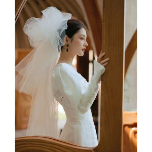 Bridal Short Simple Style Wedding Dress Headpiece Puffy Tulle Hard Net Bridal Hairstyle Photography Prop by Mowedwei
