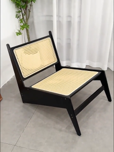 Lounge Chair Rattan Chair Ergonomic Comfy Seating Living Room Bedroom with Armrest Woven Seat