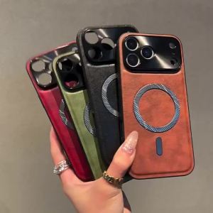 Original Texture Leather Armor Phone Case for iPhone 17 Air 16 16e 15 14 13 11 12 Pro Max Plus Wireless Charge For Magsafe Cover