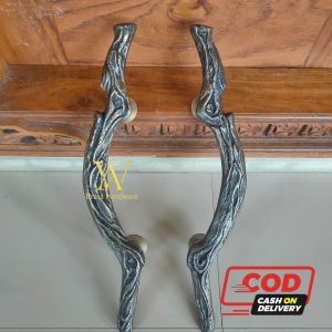 Handle Pintu Rumah Kuningan Antik Motif Kayu Ukir 52 cm 2 pcs