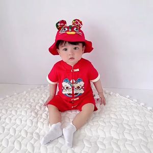 【READY STOCK】Baby Boy Romper Chinese Style Boy Cheongsam Baby Boy Red Jumpsuits 男童中国风哈衣 (C251)