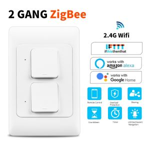 Zigbee Smart US Wall Light Switch 1 2 3 Gang Push Button Switches APP Remote Control Work With Tuya Alexa Google Home 100-240V