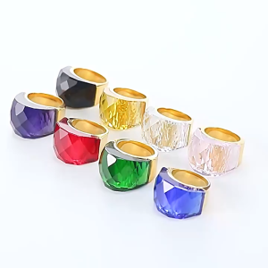Multicolored Stainless steel Diamond Cut Exaggerated Gemstone Ring Men Women Atmospheric Business Rings Jewelry US Sizes 6-10