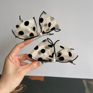 Princess Style Pearl Polka Dot Hair Clip Sweet Cute Fairy Tale Edge Hair Accessories Korean Style Silk Material Fresh out