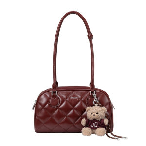 Just Star | Waffle Baguette Bowler Bag Single Shoulder Underarm Womens Handbag Gift Red Wedding Purse