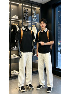 Check Plaid Panel Pseudo Two Pieces Stylish Poloshirt