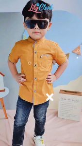 Lily And Clark Baju Koko Kemeja Anak Tangan Pendek Warna Mustard KP06