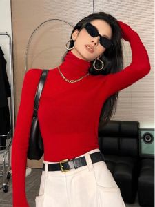 Lucky Year Red High-Neck Slim Fit Base Sweater Women 2026 New Autumn/Winter