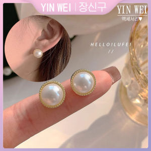 YIN WEI Golden pearl earrings temperament fashion earrings 2024 new high quality elegant light luxury earrings