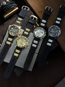 【 In Stock 】Fashion Mens Business Watch Silicone & Steel Strap With Calendar Watch Three-eye Design Large Dial Quartz Watch Jam Tangan Lelaki男士手表