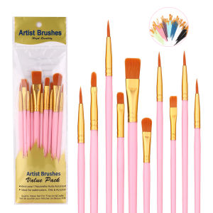 10pcs/set Paint Brushes Set Nylon Hair Artist Brushes Durable Nylon Bristles for Artists Watercolor Body Painting Rock & Nail