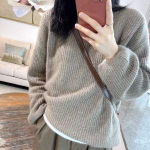 Elegant Long-sleeved Round-neck Bright Yarn Merino Sweater
