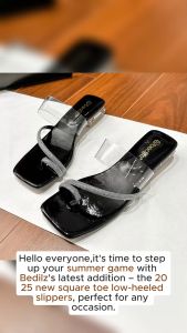 [Bedilz] 2025 New Summer Women's Square Toe Low-Heeled Slippers: Water Bricks & Versatile Internet Celebrity Style