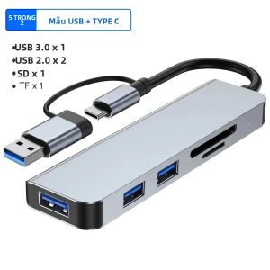Cổng Kết Nối Đa Năng KEBIDUMEI 8 Trong 2 Với USB Type-C Sang USB 3.0 Tốc Độ Cao 5Gbps Hỗ Trợ Thẻ Nhớ SD/TF Jack 3.5mm Adapter PD Dành Cho PC/Laptop Chất Liệu Nhôm