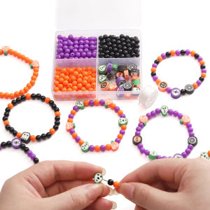 1 hộp dòng sản phẩm Halloween đất sét hạt hình dạng bí ngô Polymer Acrylic Vòng miếng đệm lỏng Bộ hạt cho vòng tay thủ công Vòng cổ bông tai Keychain Tự Làm Thủ Công Phụ kiện làm đồ trang sức