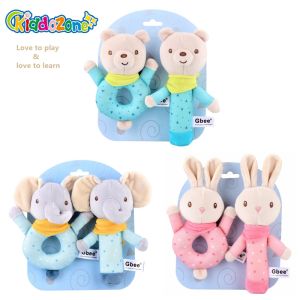 2PCS Organic Cotton Baby Rattle Set Soft Safe and Soothing Cute Animal Designs Handheld Plush Bell Toy with BB Sound Educationa Fun for 0-3 Year Old Boys and Girls