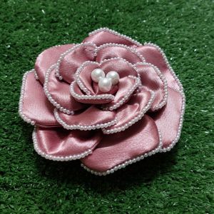 Bros Bunga Kain Himalaya Silk Premium Model Exclusive Design Handmade Bros Rose Gold Bros Bunga Mawar 3D Mutiara pada Kelopak