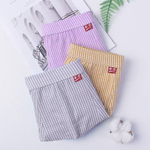 Jinjiang 3-Pack Mens Purified Cotton Underwear Antibacterial Boxer Trendy Fashion Plaid Comfortable Breathable Sweat-Wicking Boxer Shorts