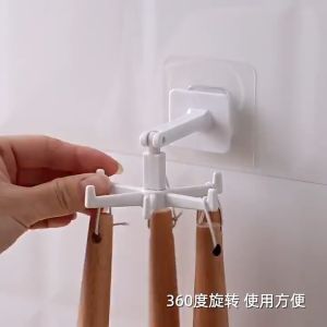 360 Rotating Hooks Multifunctional kitchen 7 hanging hooks sticky hook kitchen space saver bathroom sticky hooks