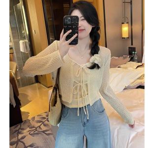 ECLAIRE 003 Cardigan Crop Knit 2in1 (Tanktop dan Cardigan) Jaring Kasual Casual Korea Import Jmolz