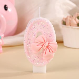 เทียนปาร์ตี้รูปโบว์สีชมพู ตัวเลข 0-9 อุปกรณ์ตกแต่งเค้กวันเกิดเด็ก น่ารัก สีชมพู อุปกรณ์เสริมงานเลี้ยงวันเกิดสุขสันต์