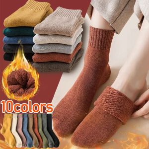 Fall Winter Womens Terry Socks Thick Warm Solid Color Indoor Floor Harajuku Retro Cold Resistant Fashion Casual Cashmere Socks