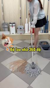 Bộ lau nhà 360 độ KITIMOP KS360 tự giặt vắt lồng vắt inox cán tăng giảm kèm 2 bông microfiber