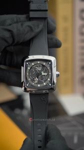 Jam Tangan Pria Alexandre Christie Automatic AC 3030 GARSSBA Silver Bezel Black Dial Black Rubber FKM Strap