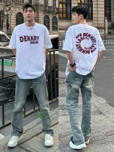 เสื้อยืดแขนสั้นผู้ชาย ฤดูร้อน 2024 ทรงหลวมสบาย ๆ สไตล์ฮิปฮอป สวมใส่สบาย ผ้าฝ้ายแท้ คอกลม ระบายอากาศได้ดี เสื้อตัวบน