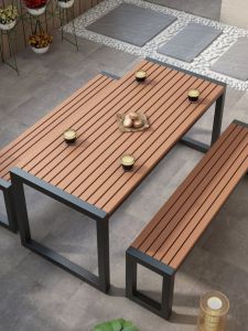 Outdoor Table And Chairs Waterproof Sunscreen Courtyard Balcony Outdoor Wood Table Leisure Camping Simple Modern Style Foldable
